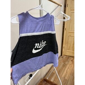 Nike Cropped Tank Top Purple Black White Stripe Sleeveless Athletic Womens XL